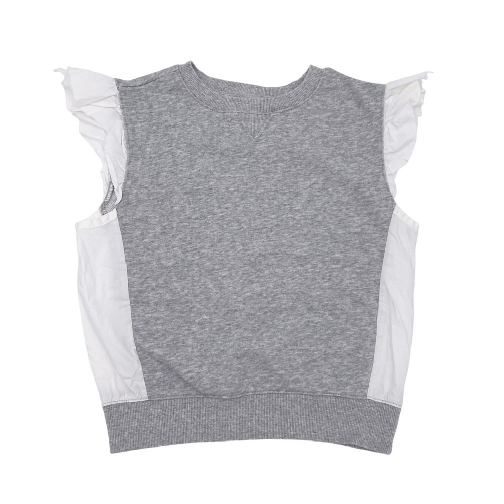 Ag Adriano Goldschmied Kids Girls' Ellie Top Heather Grey White Ruffle Sleeve SM